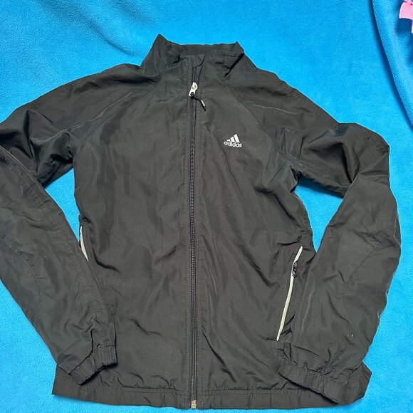 Adidas Windbreaker Breathable Jacket Black Zip Pockets Womens Sz Small Full Zip - Picture 1 of 11